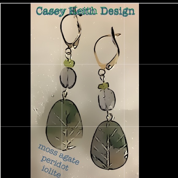 Moss Agate Leaf Earrings - Picture 6 of 6